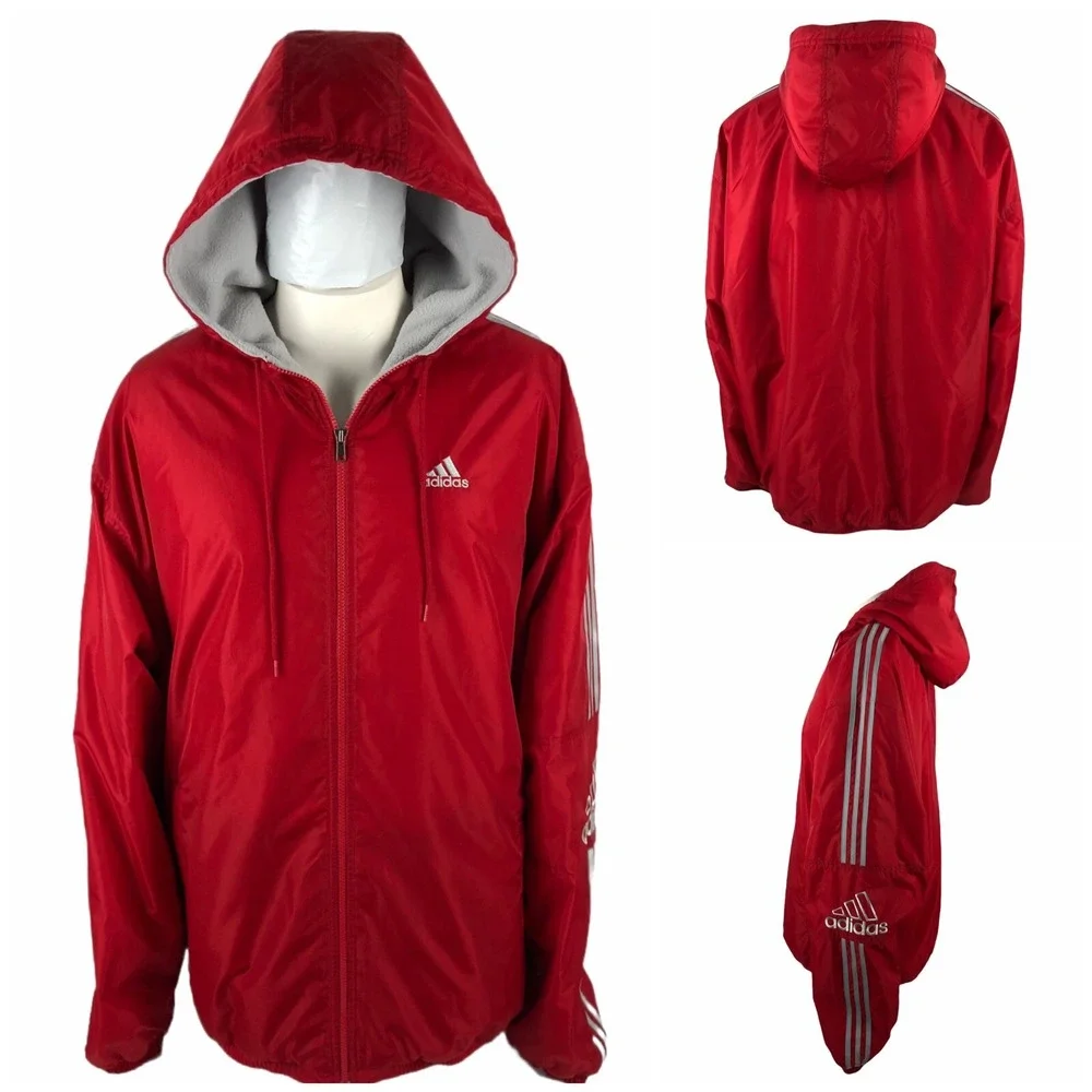 Adidas Mens XL Jacket Red Nylon Embroidered Fleece Lined Vintage Y2K 2000s EUC